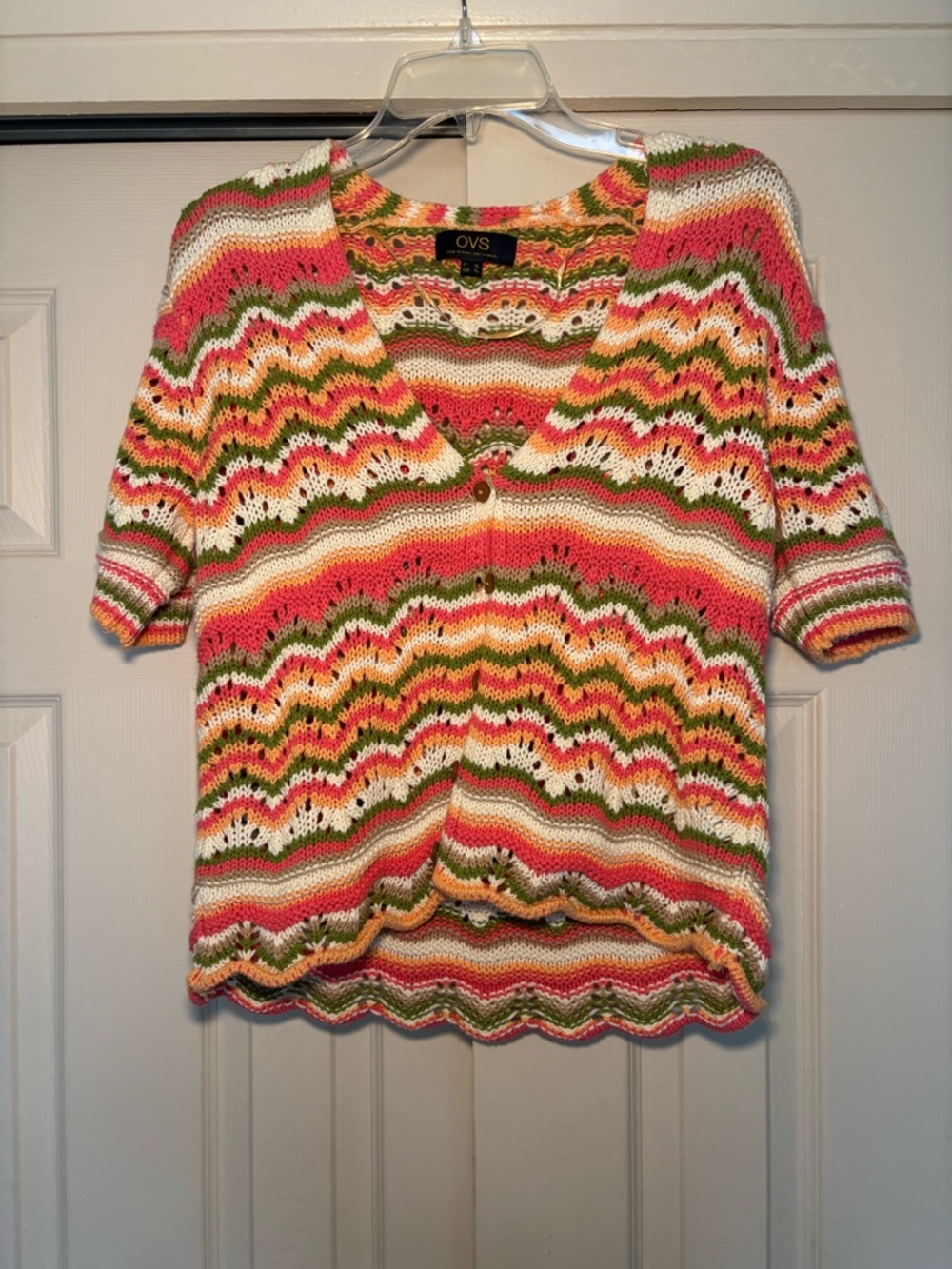 OVS Open-Knit Spring Chevron Sweater Top - Pink, Green, White, Orange